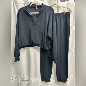 90 Degree By Reflex 2-piece set Black Cropped Half-Zip & Joggers